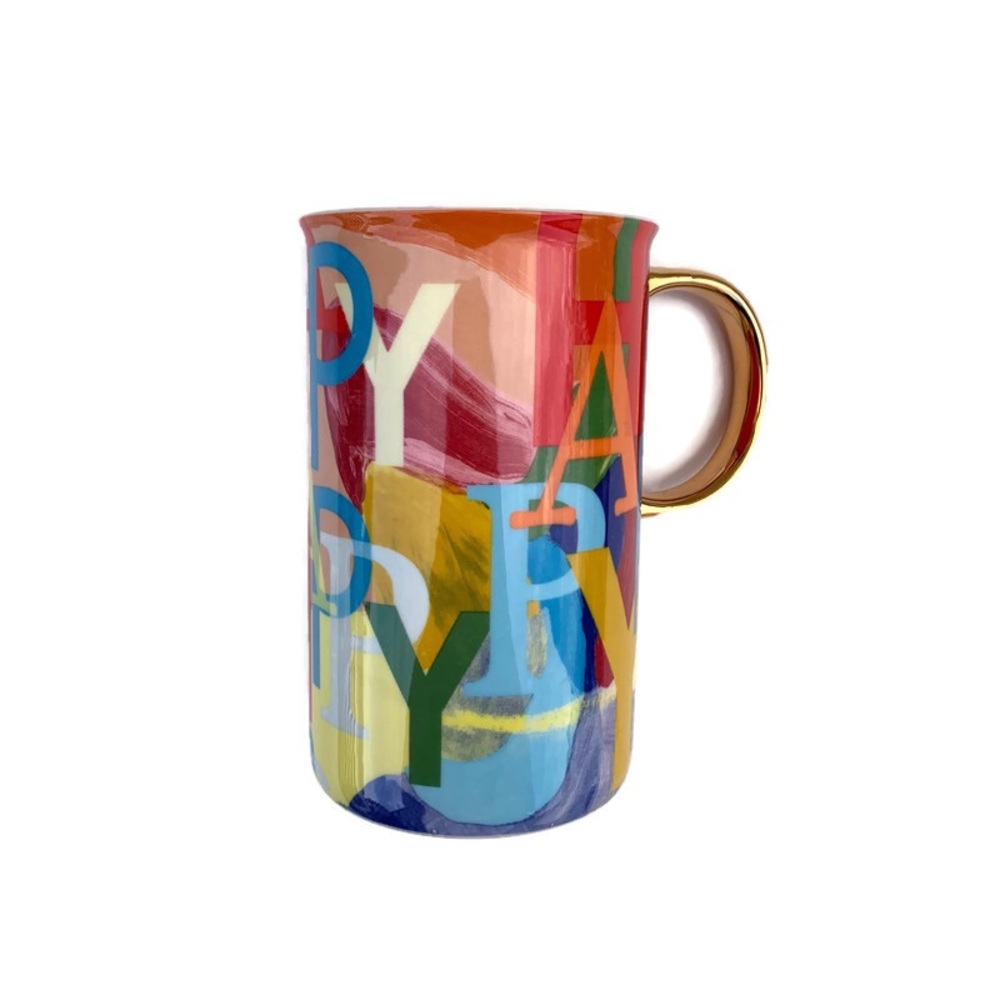 Anthropologie Happy Decal 13 oz Coffee Tea Mug NWOT